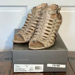 Vince Camuto Distressed Gold Gladiator Strapped Heels Elegant Design